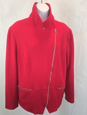 Chico's Red Waffle Texture Asymmetrical Zip Jacket